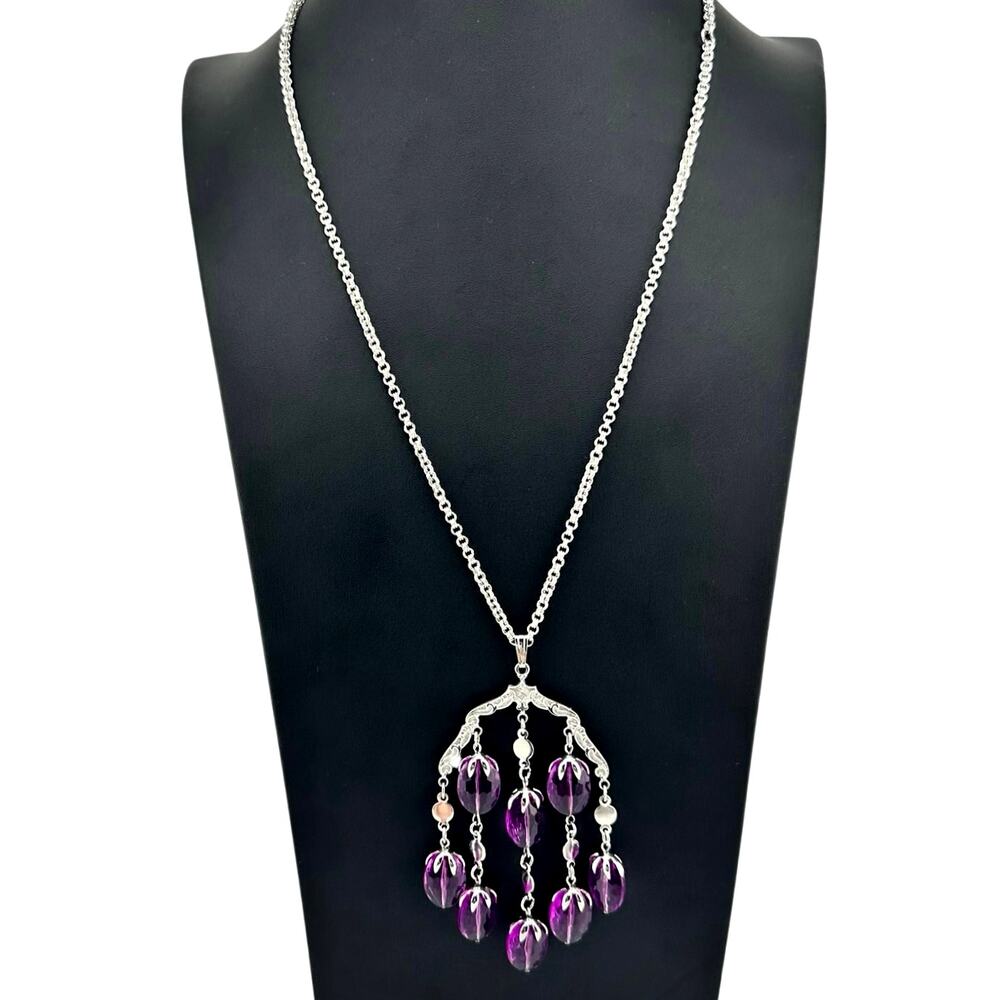 Vintage Sarah Coventry Wisteria 1973 Purple Lucite Silver Tone 25" Necklace